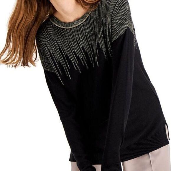 ‎Alfani Sweater Top Small Black Metallic-Sparkle - Picture 5 of 5